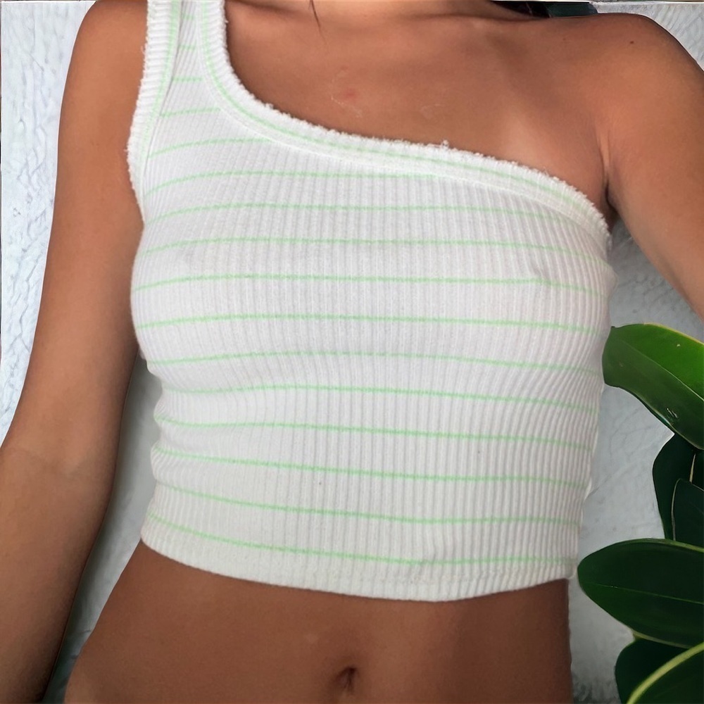 ⚪️ Urban outfitters green strip one shoulder top